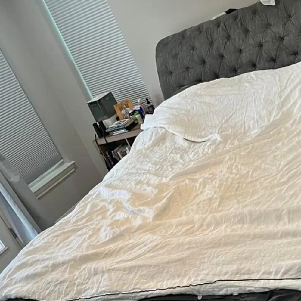 CRATE & BARREL Natural Hemp Merrow Stitch Crisp White King Duvet Cover